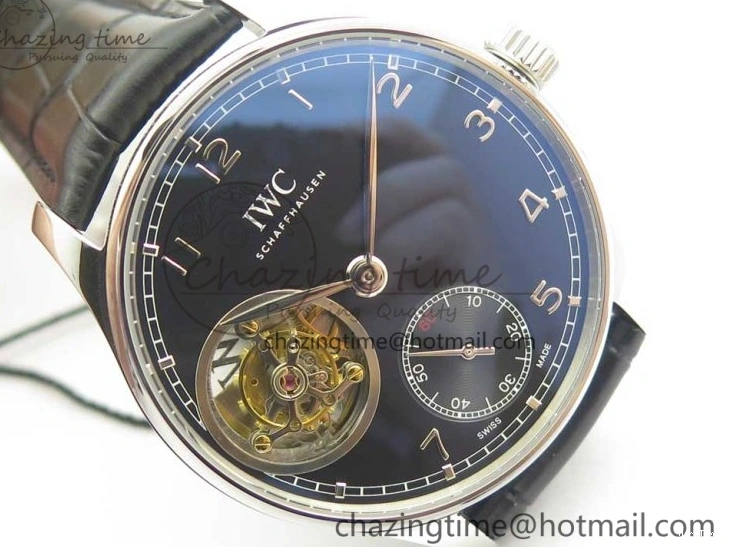 MIROTIME 0524 Sporty Portuguese Tourbillon IW5463 SS ZF Best Edition Black Dial on Black Leather Strap 7173